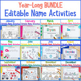 Monthly Name Practice Worksheets and Activities YEAR-LONG BUNDLE