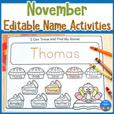 November Name Practice Worksheets and Activities