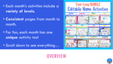 Monthly Name Practice Worksheets and Activities YEAR-LONG BUNDLE